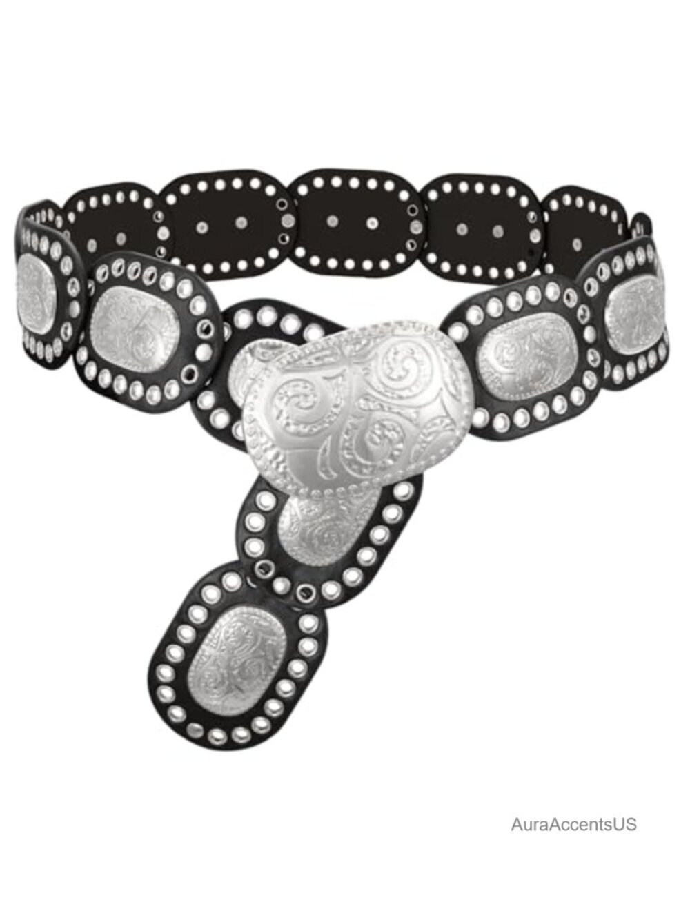 Faux Leather Western Disc Belt with Engraved Buckle for Jeans Dress - Picture 1 of 6